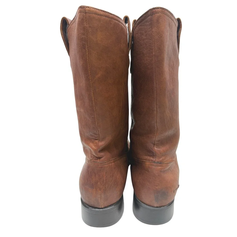 Brown Leather Pull On‎ Cowboy Western Boots Made in Italy Size 8